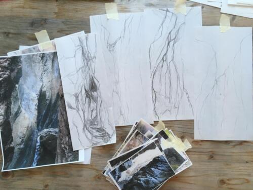 Skizzen für grosses Schluchtenbild